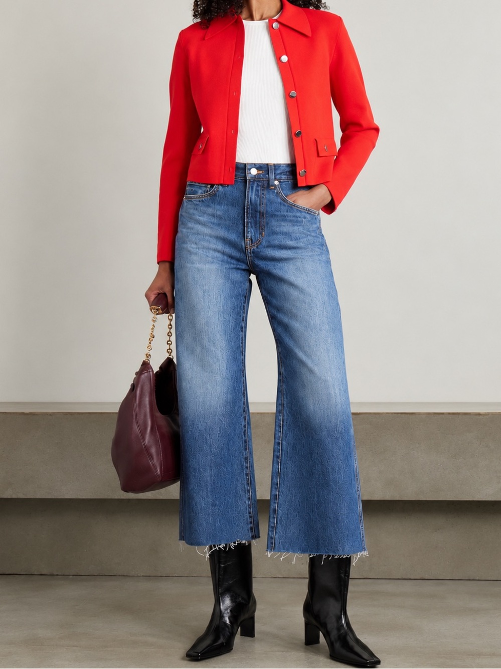 VERONICA BEARD Taylor High Rise Wide Leg Crop Jeans Bandit Wash Fray Hem 32